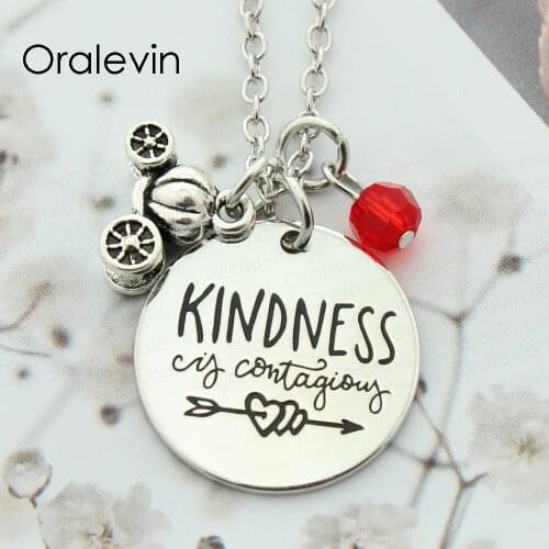 KINDNESS IS CONTAGIOUS Inspirational Hand Stamped Engraved Charm Pendant Necklace Gift Handmade Jewelry,10Pcs/Lot, #LN2396