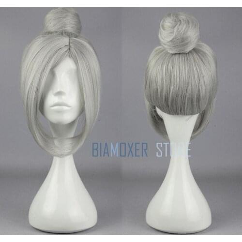 Biamoxer Prison School Meiko Shiraki Cosplay Wig Short Silver Gray With Bun Heat Resistant Cosplay Costume Wig