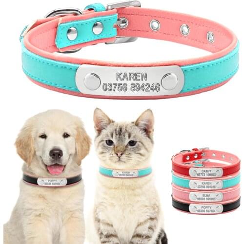 Personalized Leather Dog Collars Adjustable Padded Customized Pet Name ID Collar Free Engraving For Small Medium Large Dogs Cats