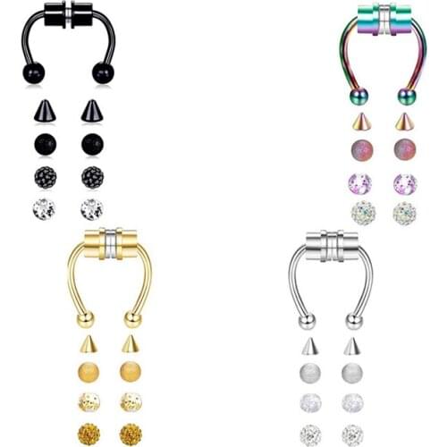 2021 Fake Piercing Nose Ring Alloy Nose Piercing Hoop Septum Rings For Women Body Jewelry Gifts Fashion Magnetic Fake Piercing