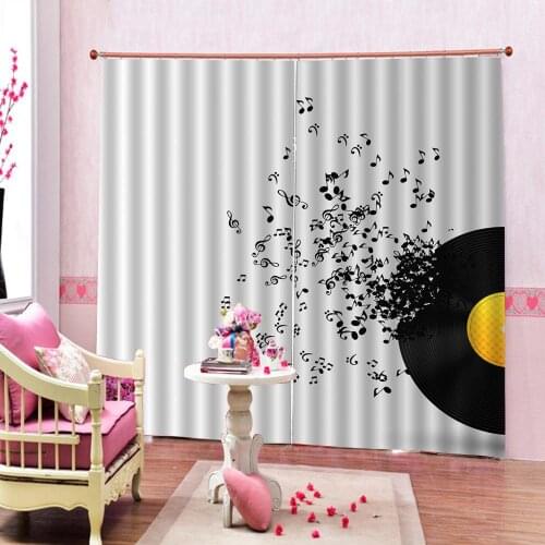 Simple Style Music Decor Curtain Music Vinyl Disc For Living Room Bedroom Blackout Window Drapes Sets(Left and Right Side)