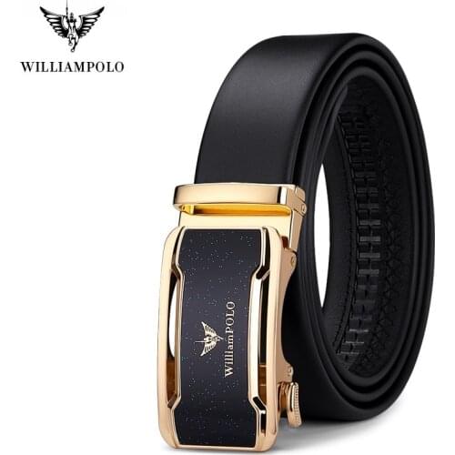 WILLIAMPOLO Genuine leather Belt Men Top Quality Luxury high quality Leather Belts for Men Strap Male Metal Automatic Buckle