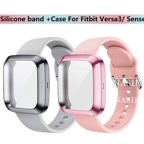 Band Strap + Case For Fitbit Versa 3 Soft Silicone Wrist Waterproof Replacement WatchBand For Fitbit Versa3/ Sense Smart