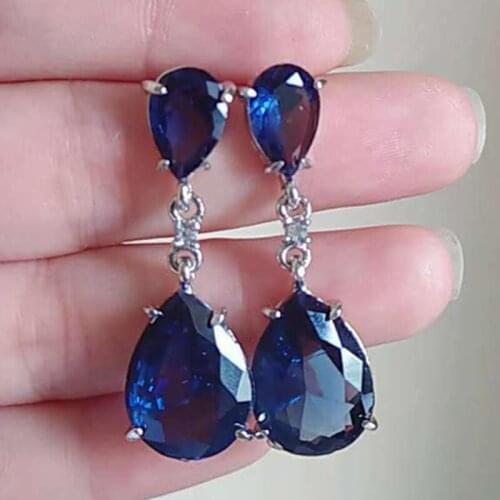 Luxury Long Big Water Drop Earrings For Women Fashion Crystal Wedding Party Jewelry Elegant Blue Stone Dangle Pendant Earrings