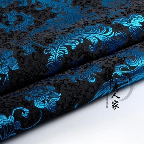 Blue Feathers Brocade Fabric Damask Jacquard Apparel Costume Upholstery Furnishing Curtain Materil patchwork fabric 75cm*50cm