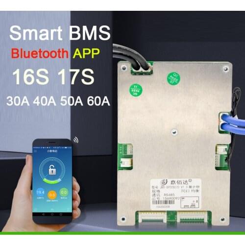 Smart BMS 16S 48V 60V 60A 50A 40A 30A 18650 Li-ion Lifepo4 lithium Battery protection board Bluetooth APP Display PC monitor
