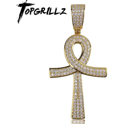 TOPGRILLZ Hip Hop Key Cross Pendant Necklace Copper Plated Iced Out Micro Paved AAA CZ Pendant Hip Hop Men Women Jewelry Gift