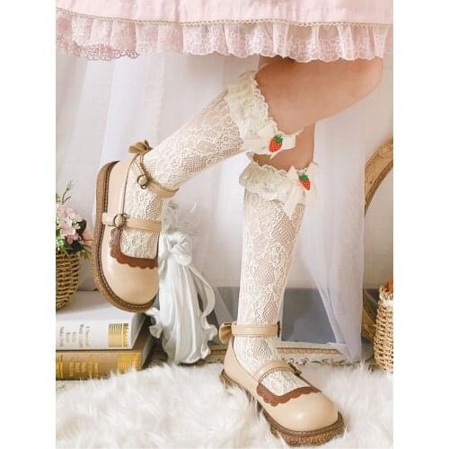 Pu Lolita Womens Shoes Platform Kawaii Cute Girl Student Anime Cosplay Lace Flats Cosplay Gothic Bow Buckle Japanese Tea Party