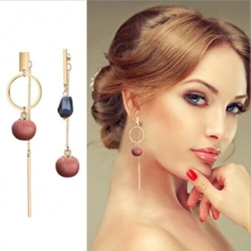 High-quality pink ball crystal asymmetry long tassel earrings fashion wedding jewelry for women dedicated to a very attractive