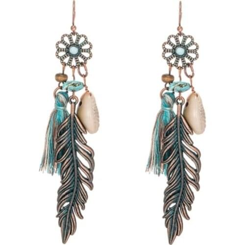YLWHJJ new Earring for Women hot Bohemia Vintage Dangle Earing Feather Leaves Pendant Leaf Earrings for Women Jewelry