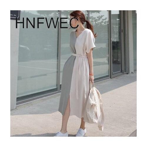2020 new summer fashion women clothing Splicing V-neck batwing sleeves contrast colors pullover loose dress V373