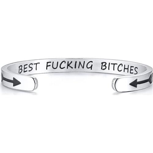 2021 European and American English Inspirational Words Stainless Steel Material Simple Wind Corrosion Girlfriend Open Bracelet