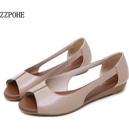 ZZPOHE High Quality New Summer Women Open Toe Beach sandals Woman Leather Fashion Casual Comfort Sandals Ladies Plus Size Shoes