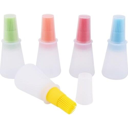 2 Pcs Portable Silicone Oil Bottle with Brush Grill Oil Brushes Liquid Oil Pastry Kitchen Baking BBQ Tool Kitchen Tools for BBQ