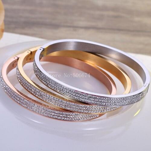 Top quality 2019 Fashion AAA Rhinestone Stainless Steel Bangle Opened For Women Jewelry Bracelet Top Quality Factory Price