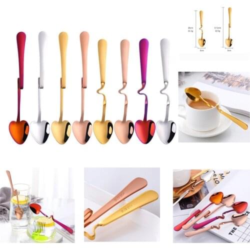 Coffee Spoon Creative Cup Hanging Spoons Set 304 Stainless Steel Rose Gold Heart Teaspoon Tableware Kitchen Accessories