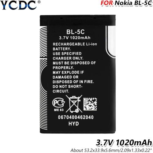 3.7V 1020mAh BL-5C Battery BL5C BL 5C Mobile Phone Bateria Replacement For Nokia 2112 2118 2255 2270 2280 2300 2600 2610 3125