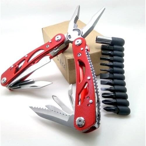 360g Red Multi Tools Folding Pliers Fishing Camping Survival EDC Scissors Screwdriver Bits Gear Multitool Pocket Knife Plier