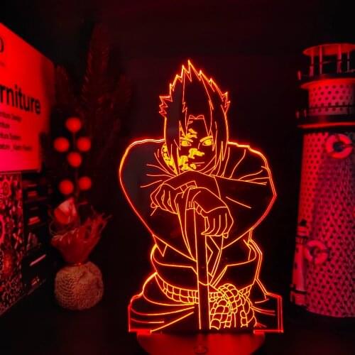 Naruto Sasuke 3D Night Light Bedroom Decoration Lamp LED Lampara De Noche Dormitorio Creative Anime Lampe Home Decor Sasuke Gift
