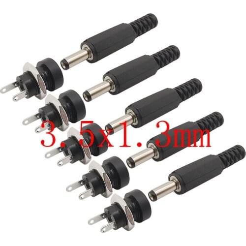5Pairs 3.5 * 1.3mm DC Plug Socket Connector 3.5mm x 1.3mm DC Power Male Female Jack Nut Panel Mount Solder Wire Connectors