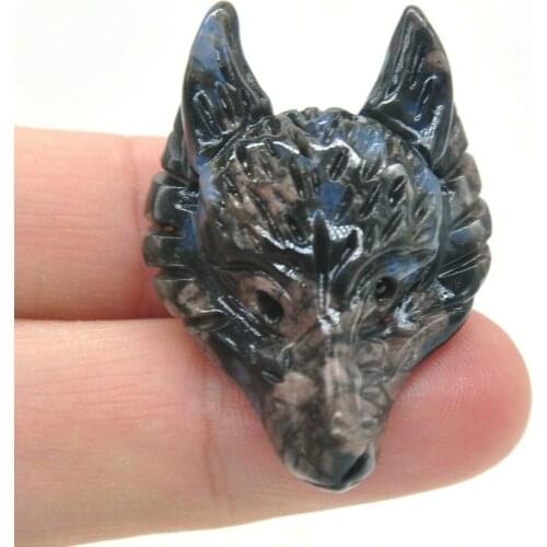 1.5" Wolf Head Pendant Rhyolite Natural Stone Carved Animal Necklace Accessories DIY Handcrafts Healing Crystal Wicca Reiki Gem