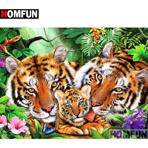 HOMFUN Full Square/Round Drill 5D DIY Diamond Painting "Animal tiger" Embroidery Cross Stitch 3D Home Decor Gift A10091