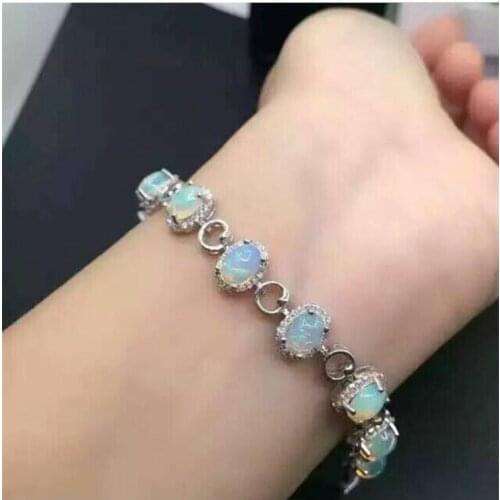 Free shipping Natural and real OPal Bracelets 925 sterling silver Fine jewelry gems 5*7mm 8pcs