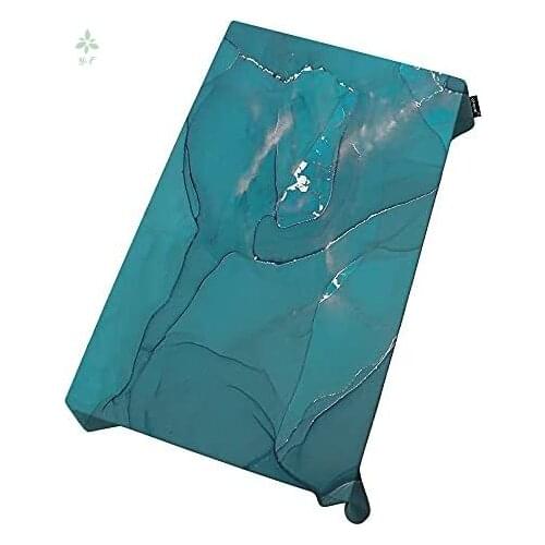 Turquoise Ocean Marble Texture Washable Polyester Tablecloth Waves Blue Liquid Pattern Decorative Oblong Table Cover