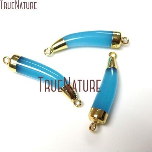 10Pcs Gold Plating Horn Tusk Double Bail Pendant Orchid Glass Crystal Connector Clearance 33x7mm PC18