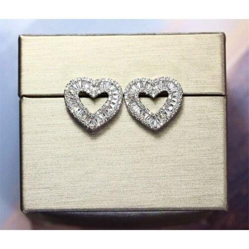 Big Heart Lab Diamond Stud Earring Real 925 sterling silver Promise Wedding Earrings for Women Bridal Charm Party Jewelry