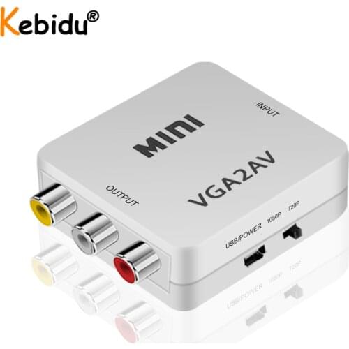 Kebidu Mini HD VGA To AV Video Converter with 3.5mm Audio VGA2AV Converter AV2VGA Conversor For PC to TV HD Computer to TV