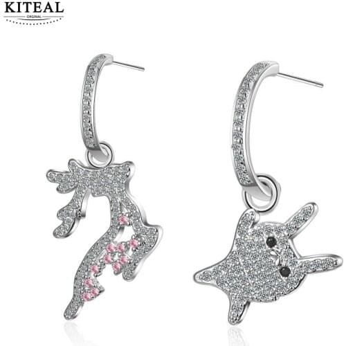 KITEAL 2017 new silver plated women stud earrings Asymmetry Fawn women earrings wedding decoration