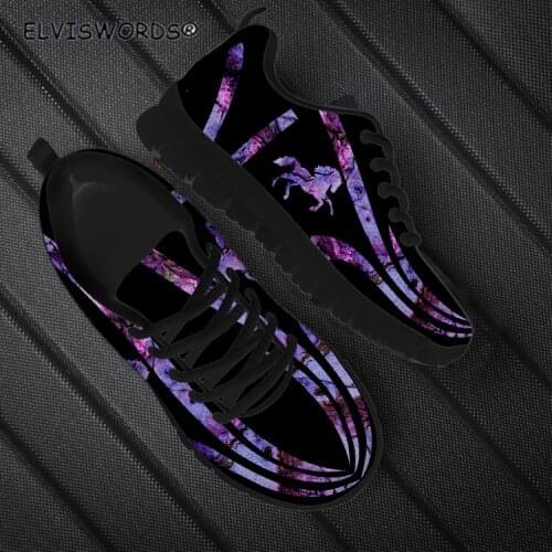 ELVISWORDS Horse Sign Pattern Brand Design Lightweight Air Mesh Sneakers for Woman Breathable Ladies Walking Shoes Flat-Shoes