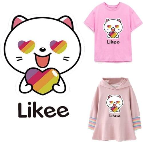 Likee cat Transfer Patch Iron On Transfers For Clothes LIKEE Stickers For Clothes Iron T Shirt Childrens Badge Stripes Washable