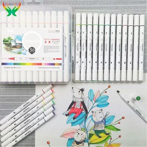 Truecolor marker 12/24/36/48 color art drawing hook alcohol double headed round pole design marker pen for student beginner