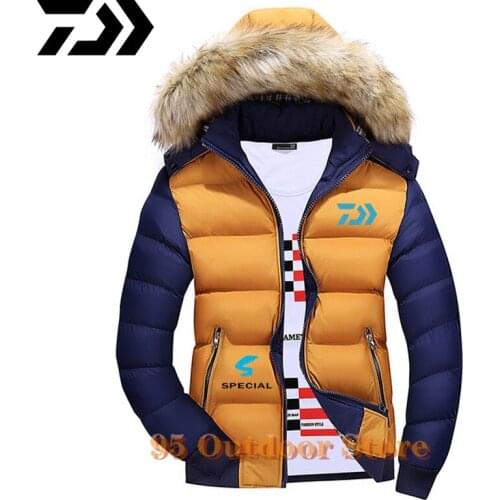 2022 Daiwa New Men Winter Fishing Jacket Parkas Coat Fur Collar Fashion Thicken Cotton Warm Wool Liner Jackets Casual Large Size