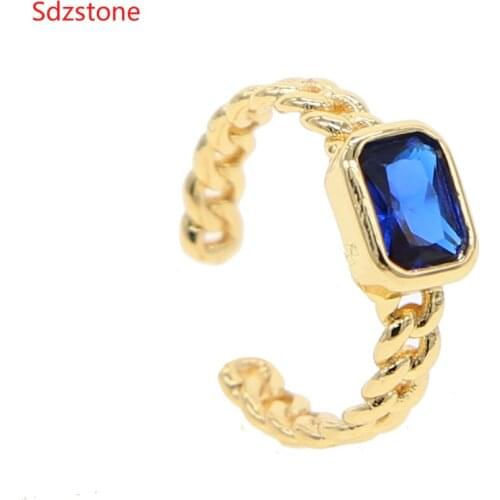 New arrival design gold filled micro pave birthstone colors cz Cuban link chain Rings unique hip hop bling mens ring