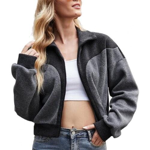 Autumn Womens jacket Stand Collar Contrast Colors Plush Warm Coats Spring Long Sleeve jackets for women 2021 куртка женская