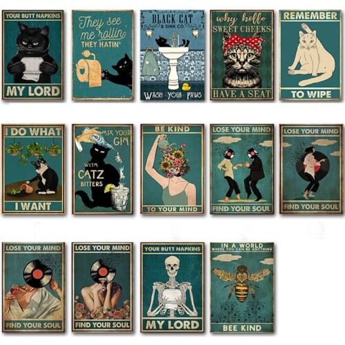 Mental Black Cat Poster Your Butt Napkins My Lord Art Print Vintage Hello Sweet Cheeks Funny Bathroom Canvas Painting Home Decor