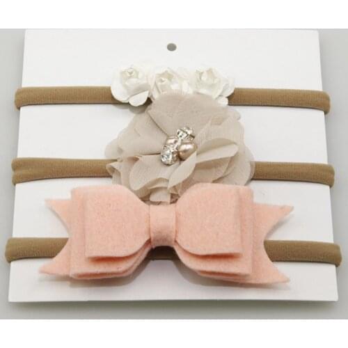 3pc baby girl spandex nylon headband newborn hearwear children skinny stretchy Non-Marking Flower Bowknot elastic hair Band