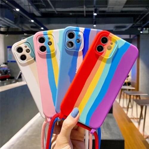 Rainbow Stripe Gradient Color Soft Liquid Silicone Case For iPhone 12 11 Pro Max Case X XS XR Cover for iphone 6 6s 7 8 plus se
