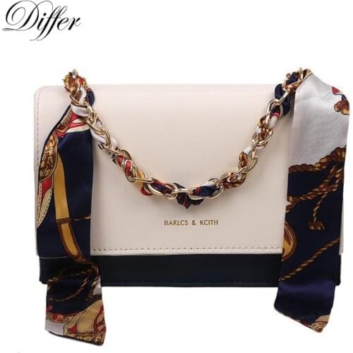 Luxury Silk Scarf Chain Bag Womens Shoulder Bag 2021 Trend Elegant Crossbody Handbag Cute Top Handle Square Tote Versatile Bags