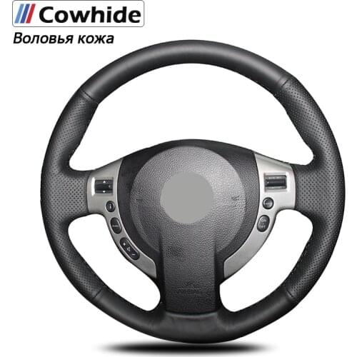 Hand-stitche Black Genuine Leather Car Steering Wheel Cover for Nissan Qashqai J10 X-TRAIL NV200 2008-2012 Car-Styling 2009-2012