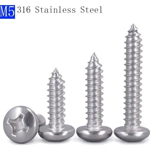 M5 316 Stainless Steel A4 Phillips Cross Recessed PAN Head Self Tapping Screws bolts DIN 7981