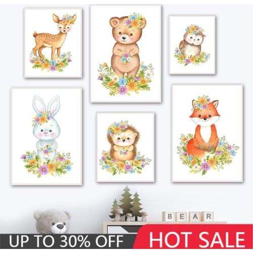 Sika Deer Bear Owl Rabbit Hedgehog Fox Wall Art Canvas Painting Nordic Posters And Prints Cartoons Wall Pictures Kids Room Decor