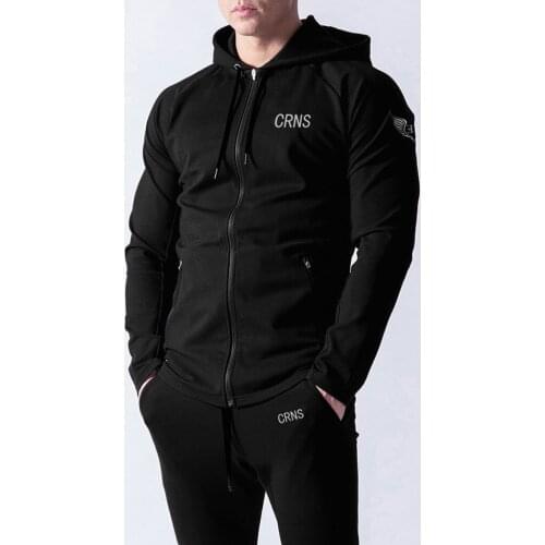 Muscle Fitness Men Spring and Autumn Sports Leisure Running Exercise Cotton Stretch Hooded Zipper Sweatshirt
