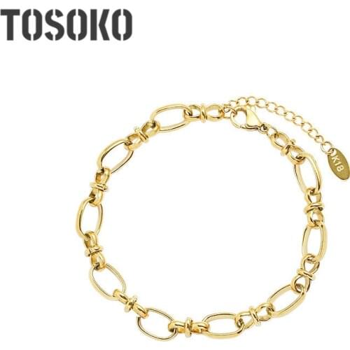 TOSOKO Stainless Steel Jewelry Hollowed Out Thick Chain Exaggerated Personality Female Bracelet BSE162