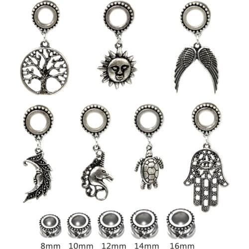 Showlove-1pair Surgical Steel Antique Tribal Different Design Ear Tunnel Expander Ear Stretcher Ear Weights Piercing Jewelry