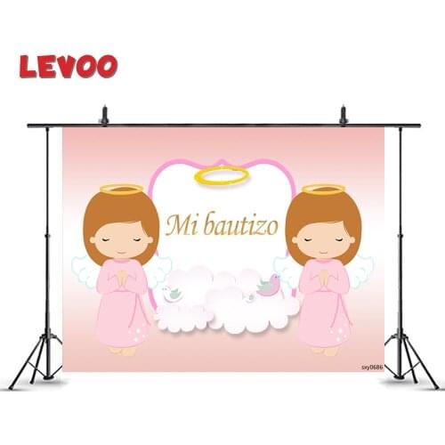 LEVOO Photocall Background Pink Angel Baptism Baby Shower Twins Photography Backdrop Photo Studio Props Custom Photophone Vinyl