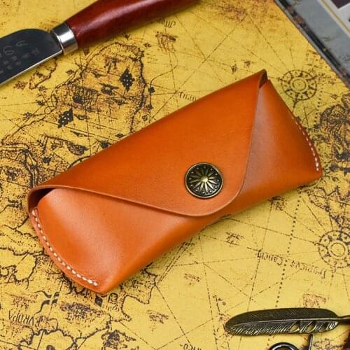 Vintage Handmade Eyeglasses Box Hard Genuine Leather Luxury Spectacle Glasses Bag Case Eyewear Sunglasses Holder Cover Men Women